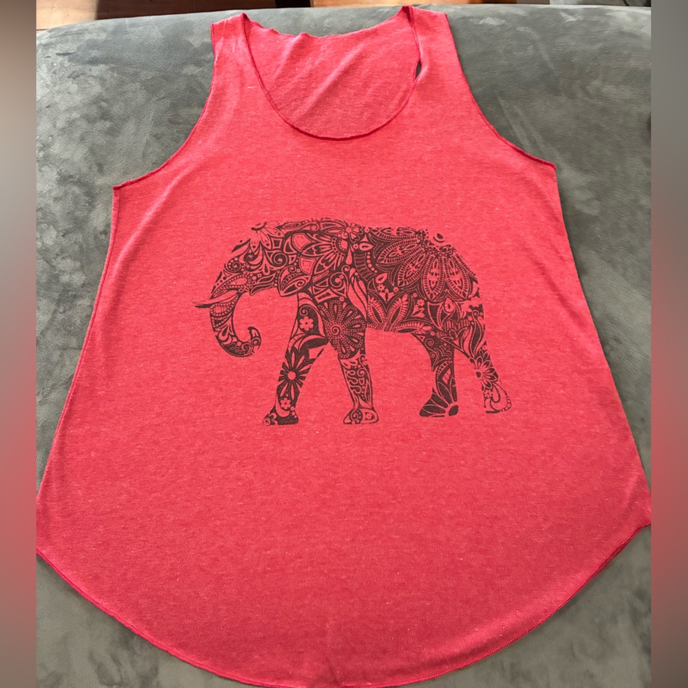 Red Sleeveless Tank Top with Elephant Design